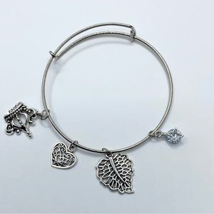 1 Silver tone stainless steel Expandable Bangle Adjustable Wire Bracelets Love